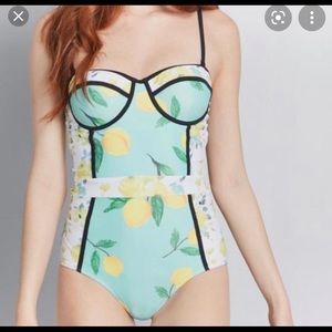 Modcloth Pippa One Piece Lemon Swim Suit